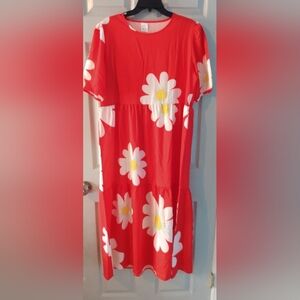 NWOT bright red floral dress size xl